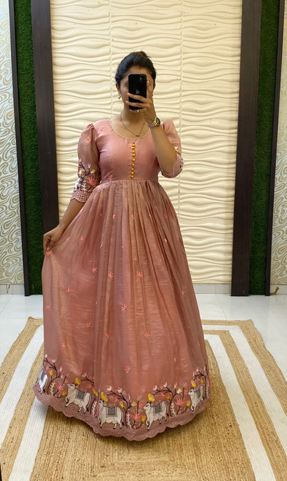 Café Pichwai embroidery soft crush gowns