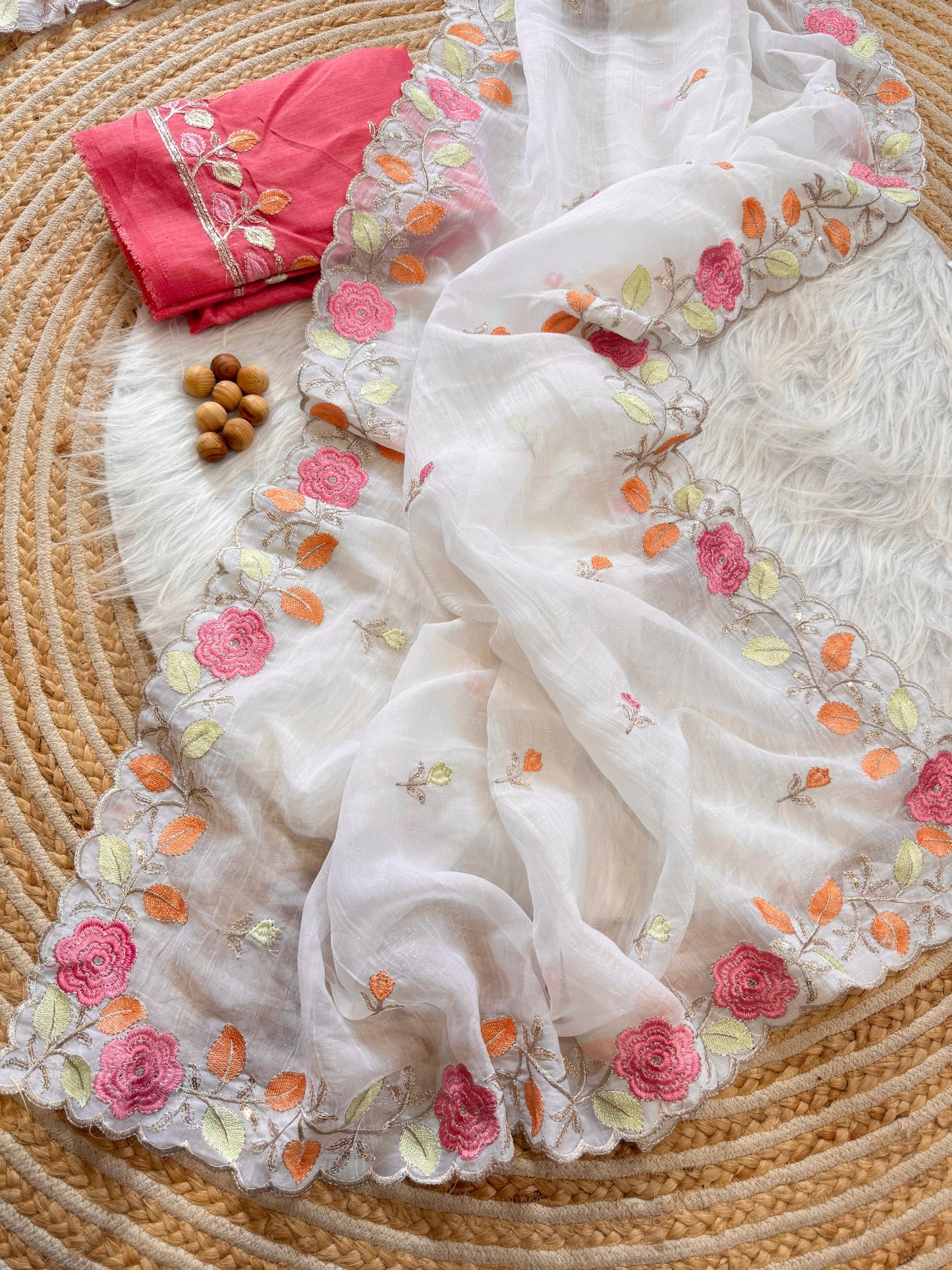 Chiffon floral Embroidery Crush budget sarees