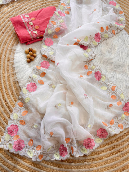 Chiffon floral Embroidery Crush budget sarees