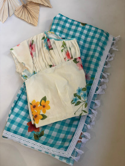 Mul cotton saree with stitched blouse