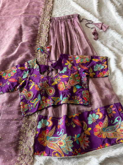Position embroidery salsa handwork  designer lehenga