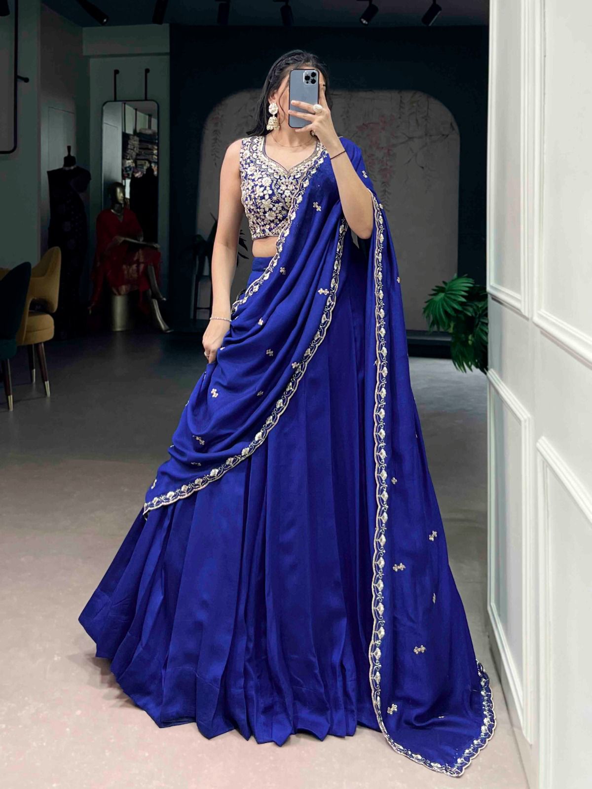 Kashmiri dream blue Designer Lehenga
