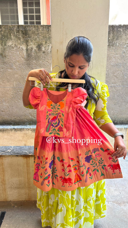 Kids cute paithani delicate zari with puff sleeves