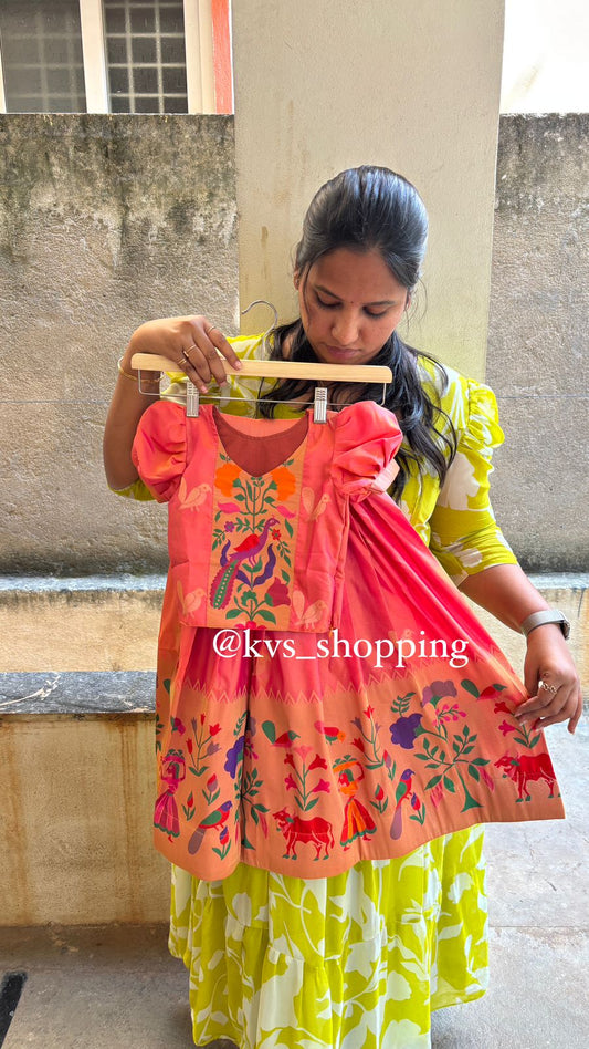 Kids cute paithani delicate zari with puff sleeves