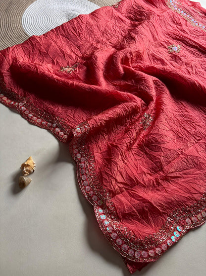 New gold crush saree with stitched blouse