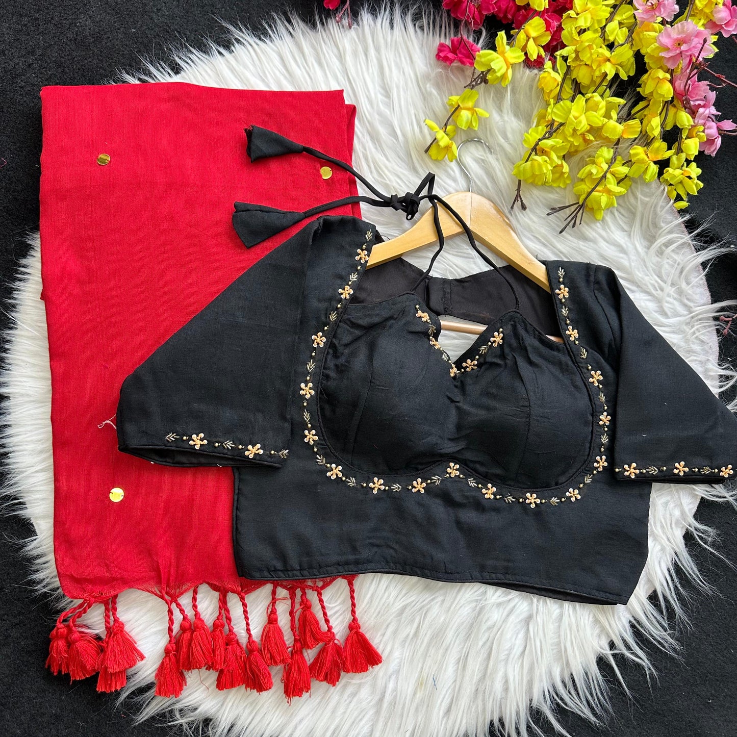 Khadi Cotton Saree with Desginer stitched blouse