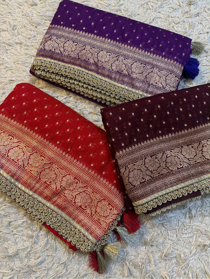 Georgette Banarasi trendy gold zari