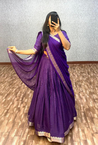 Vintage style Viscose Chinon checks Desginer lehenga