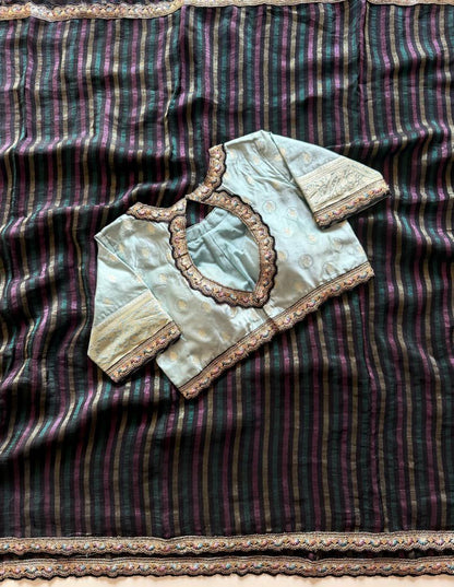 Hand Dyeing shade Satin silk saree with stitched blouse