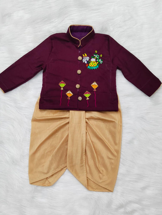 Sankranthi special boy festival theme kurti with dhoti set pure maggam