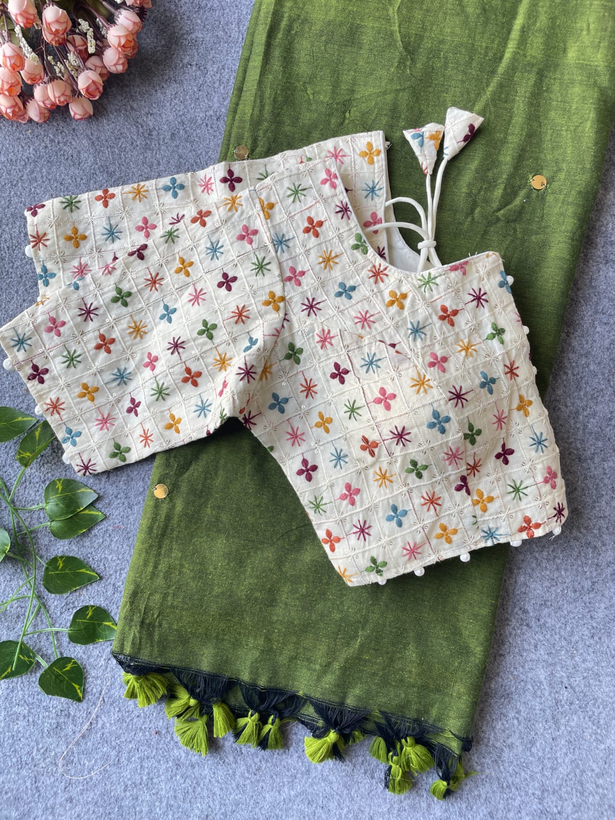 Khadi Cotton with stitched blouse