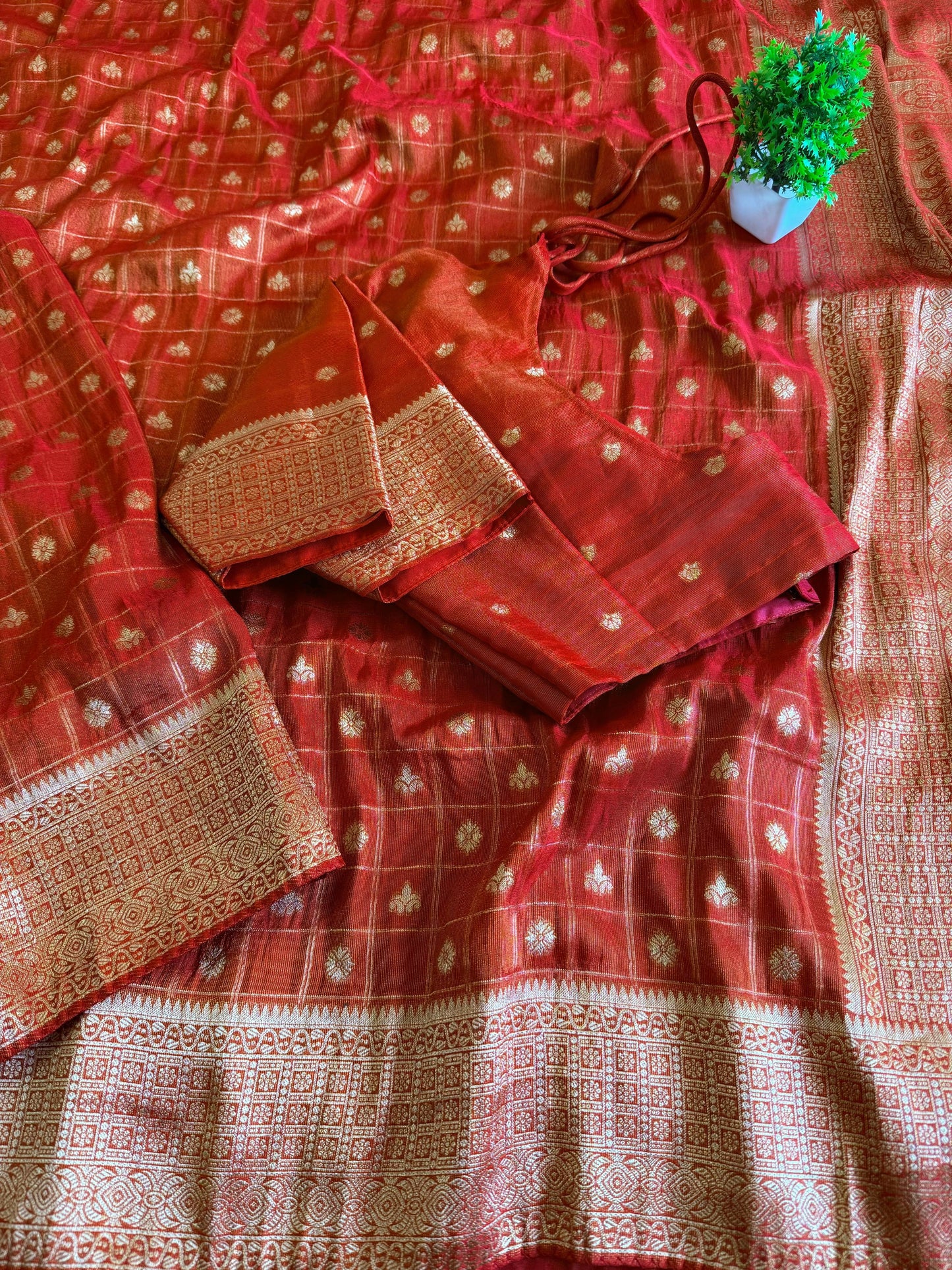 Pure Soft Banarasi Khadi Zari Crushed Silk
Saree with stitched blouse