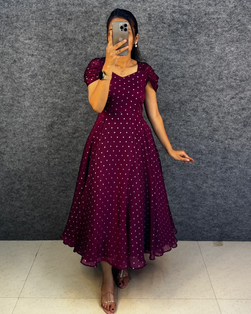 Designer princess party wear tissue butti midi gown