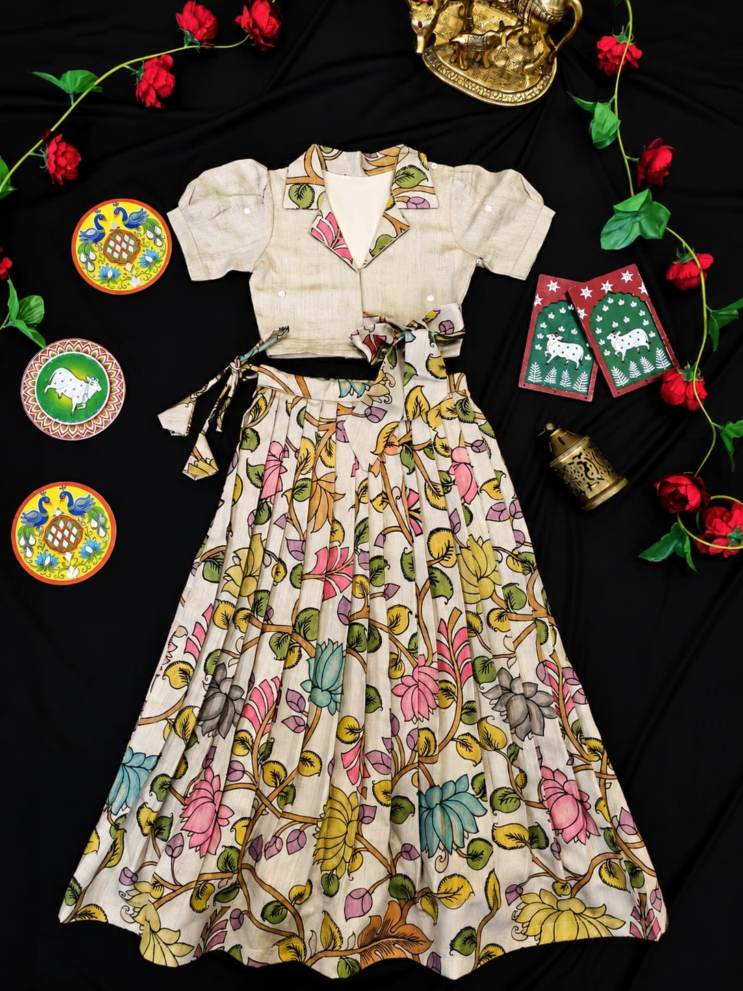 Indo western style kids cute Kalamkari sets