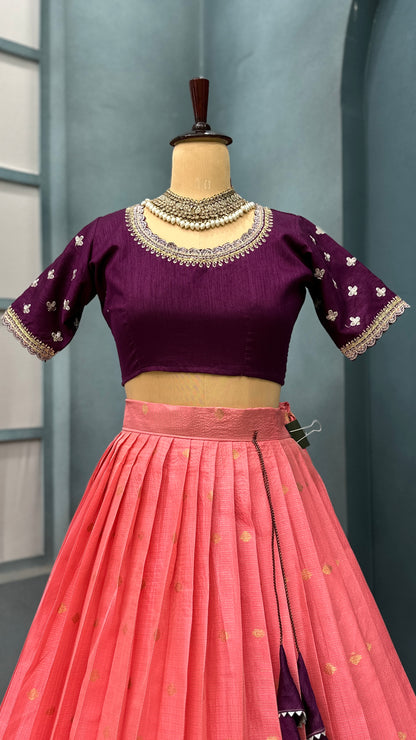 Kota checks peach  colour Meenakari lehenga