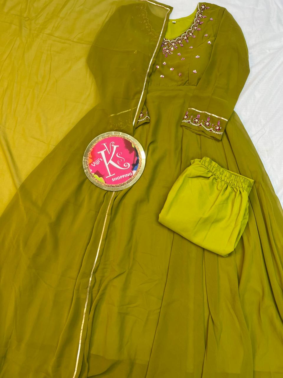Georgette silk handwork Anarkali gowns