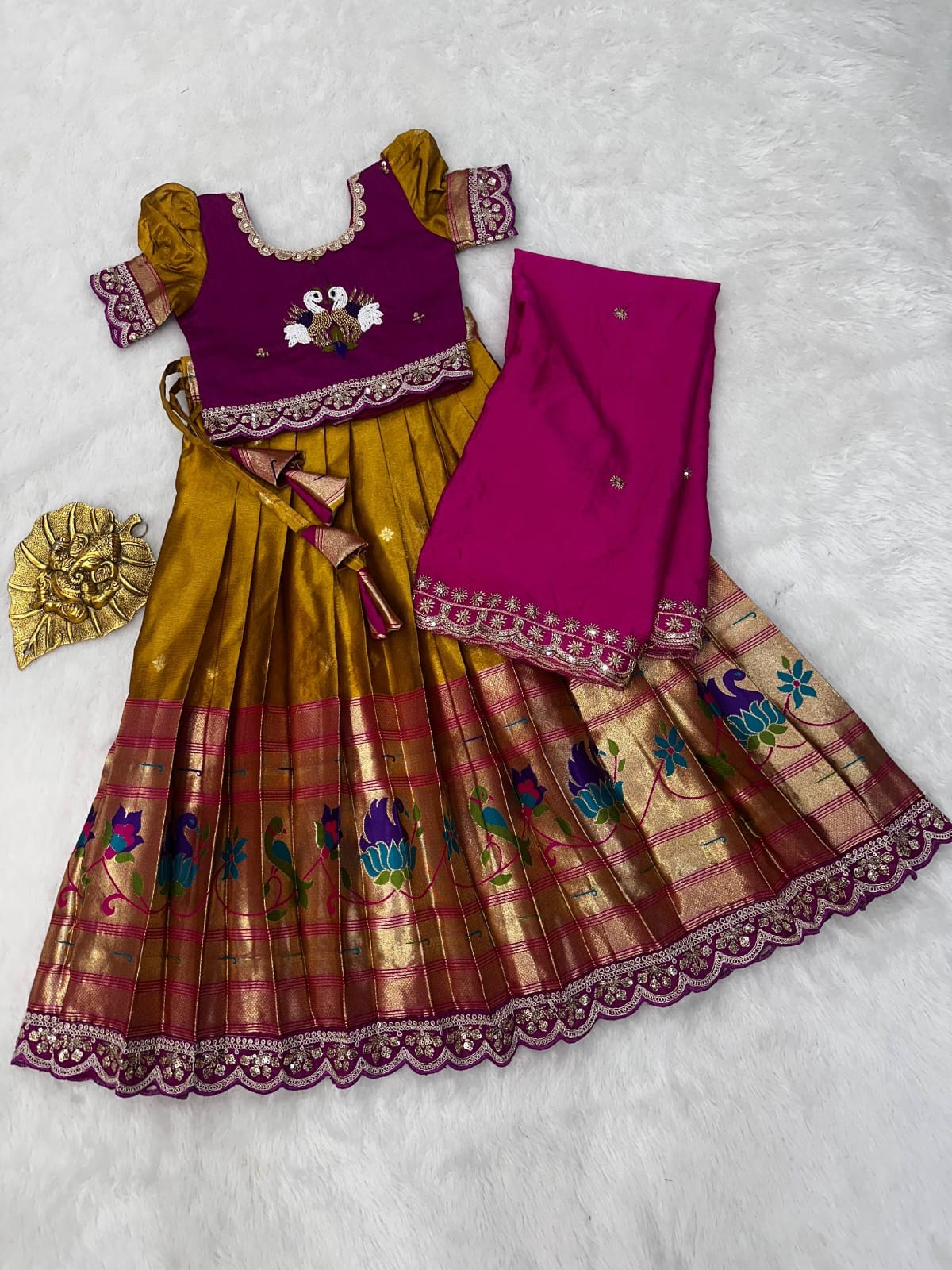 Kid cute pattu style work lehenga