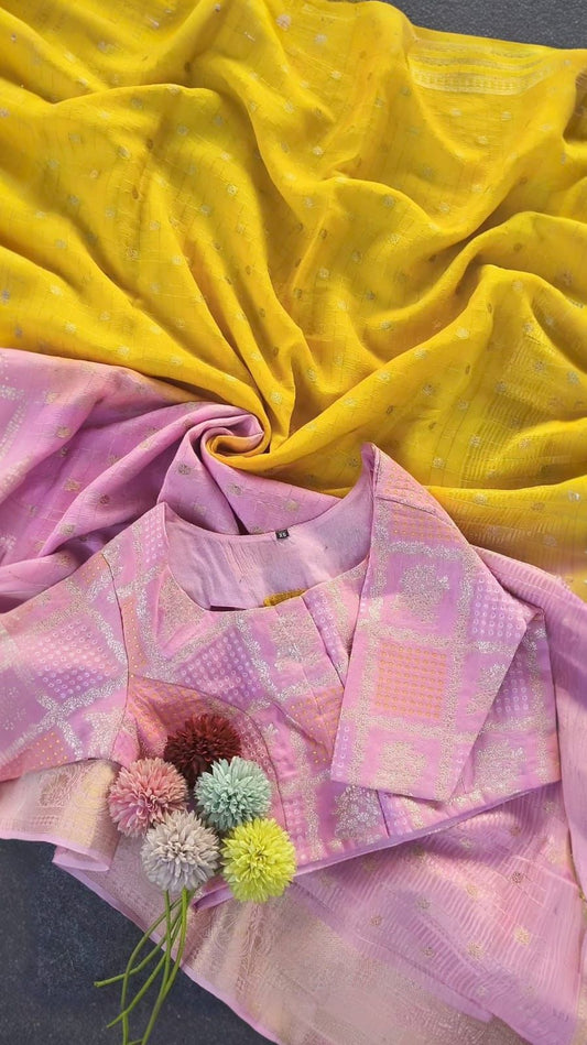 Viscose 2D  chinnon  saree with stitched blouse