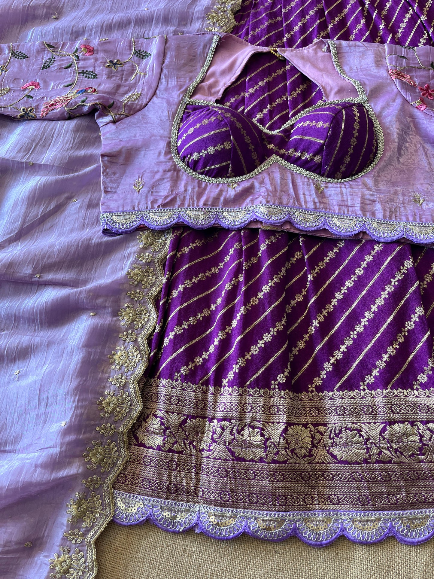 Khadi Lehnags with Stitched Blouse set for party wear