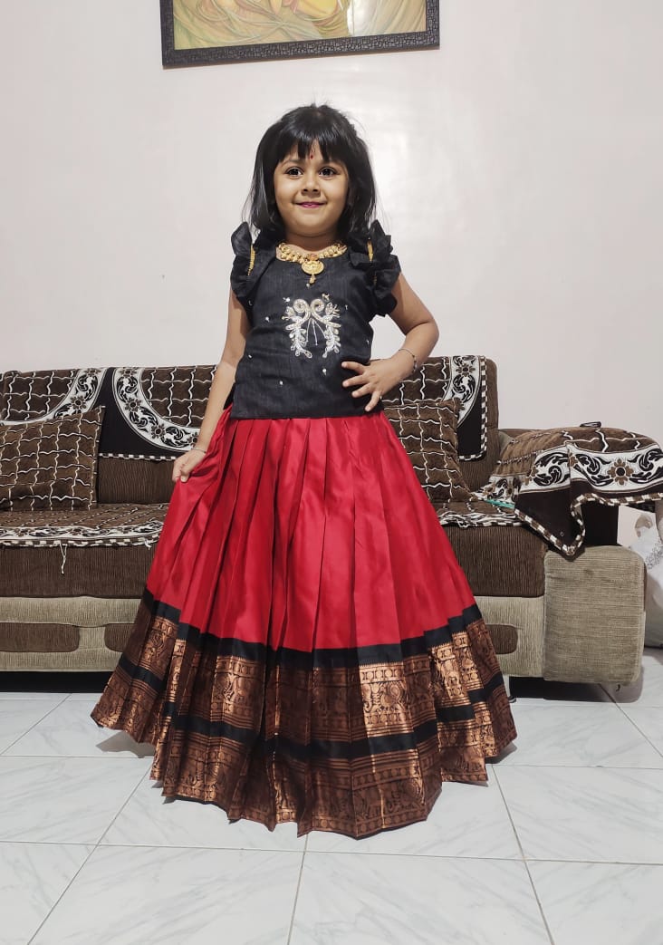 Kids cute Pure Silk Zari Weaving  Set