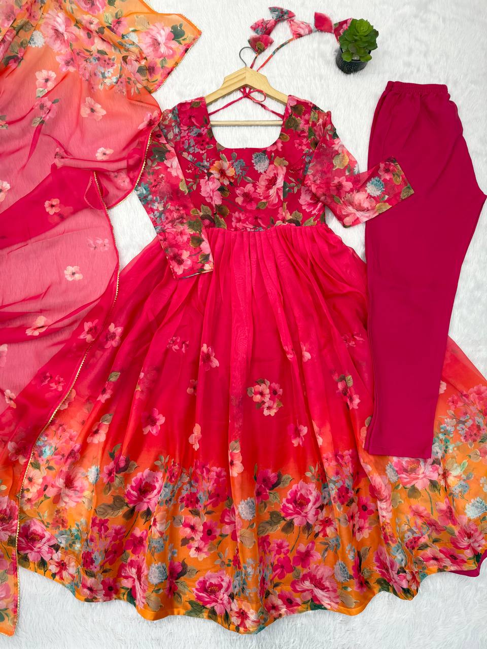 Floral Print Organza Anarkali gown ✨