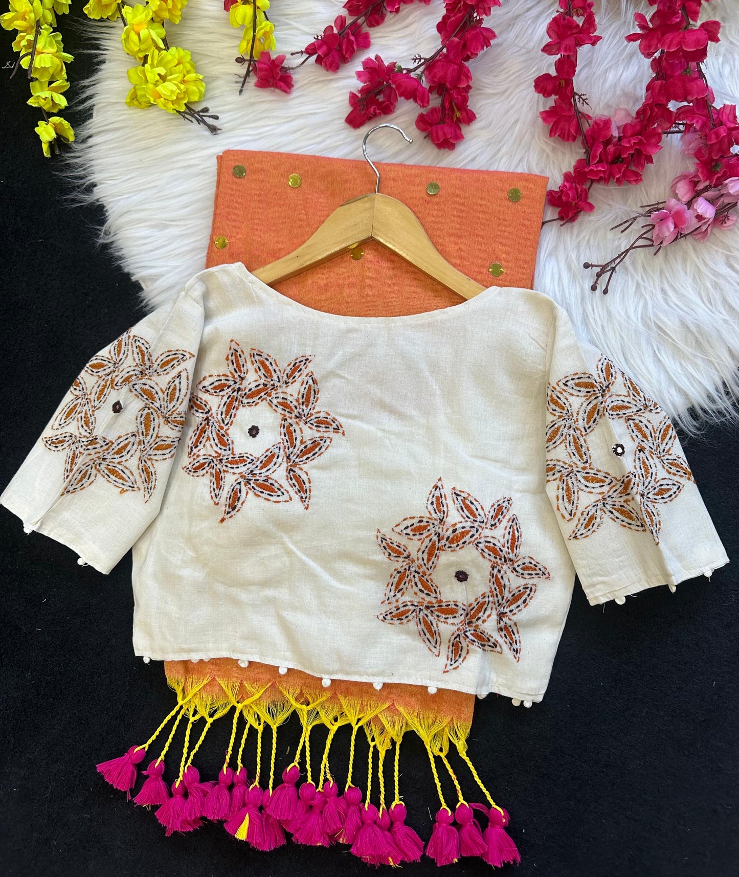 Khadi cotton saree with ginni work stitched blouse