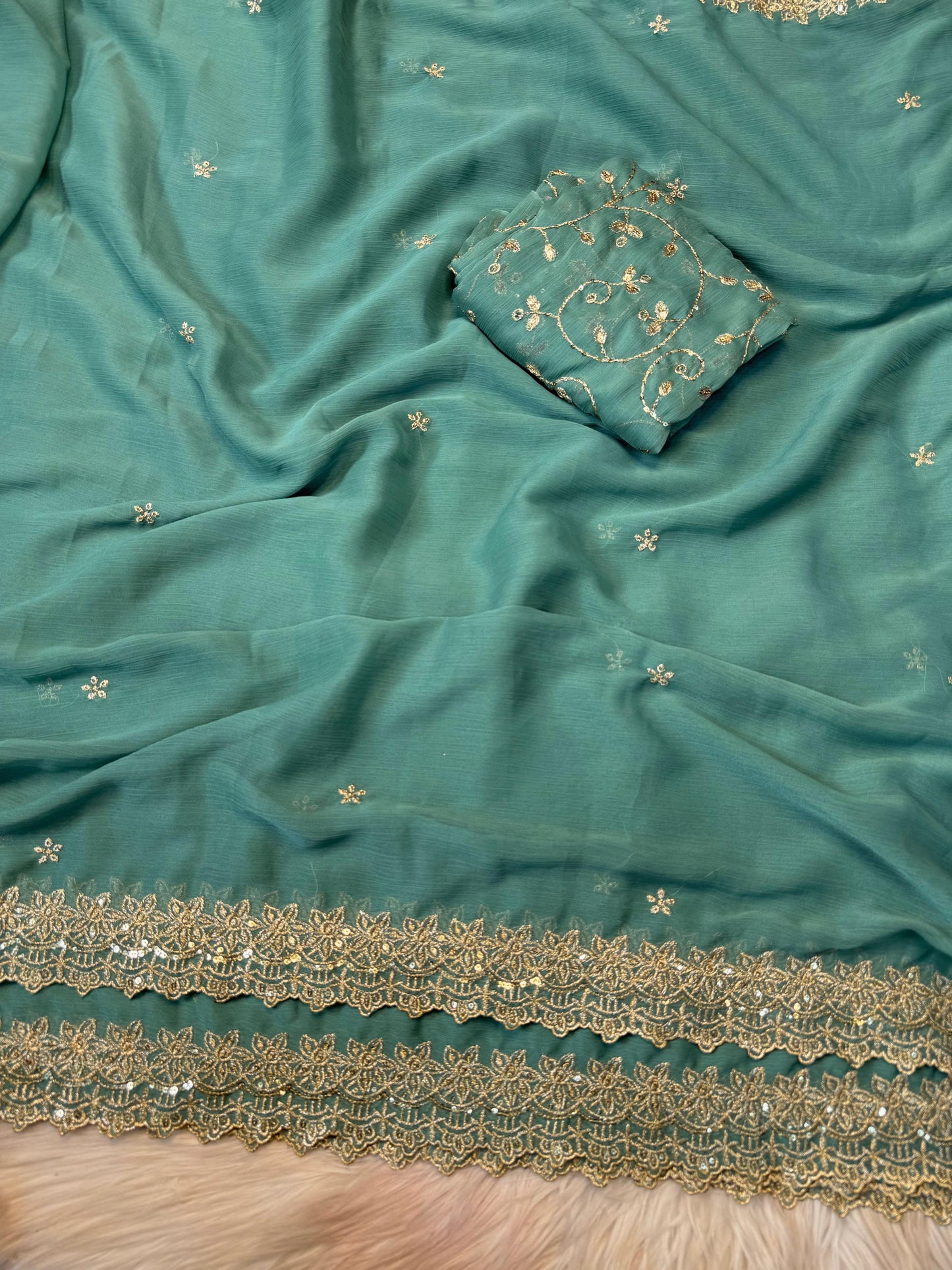 Chiffon fruit colour saree in budget