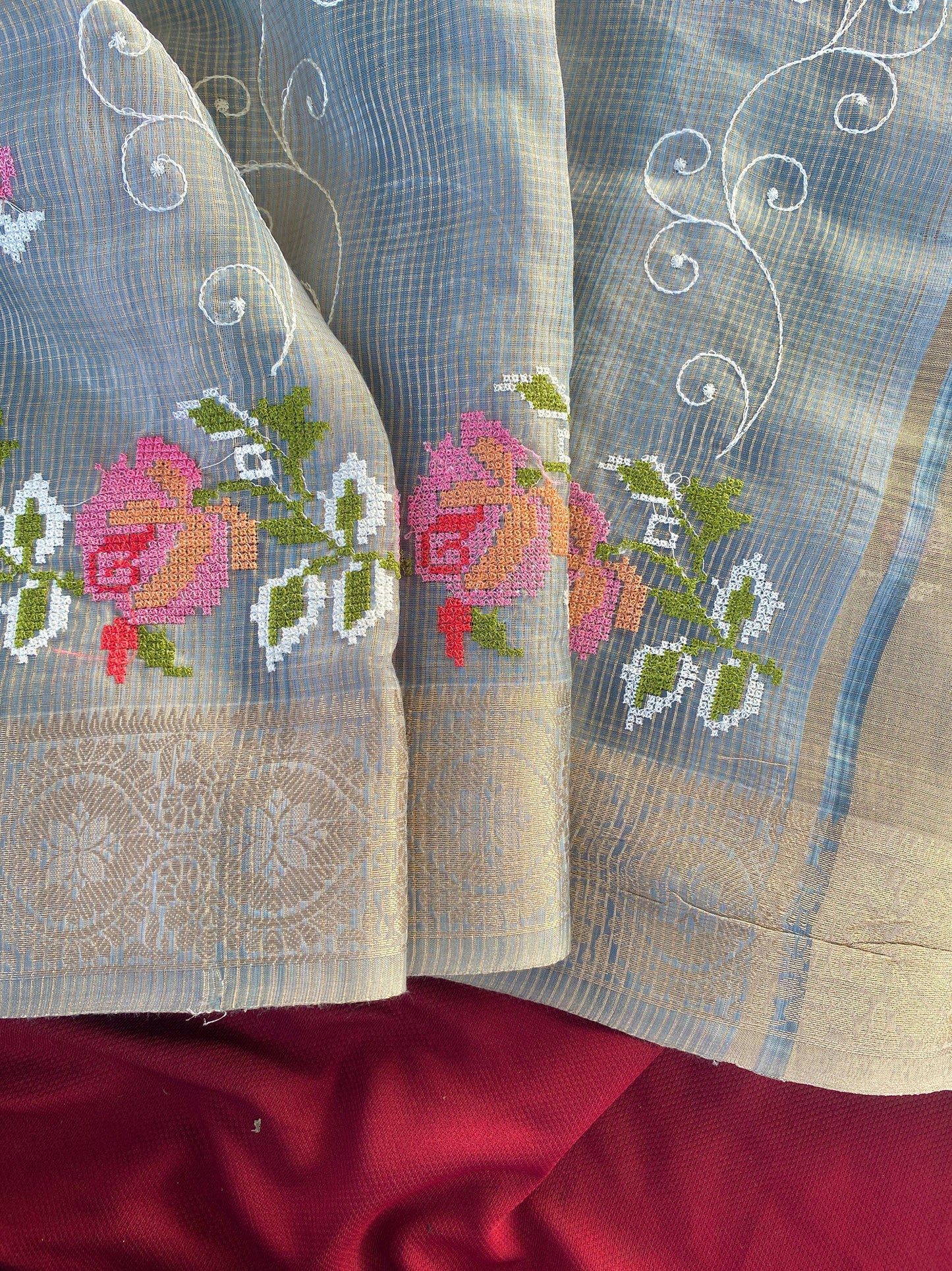 Kota budget Embroidery jequard border sarees