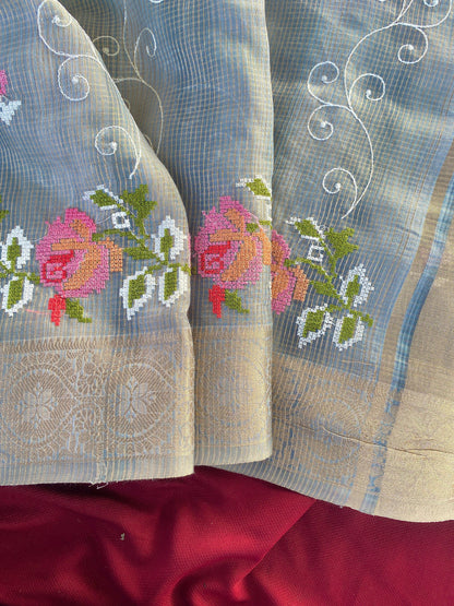 Kota budget Embroidery jequard border sarees