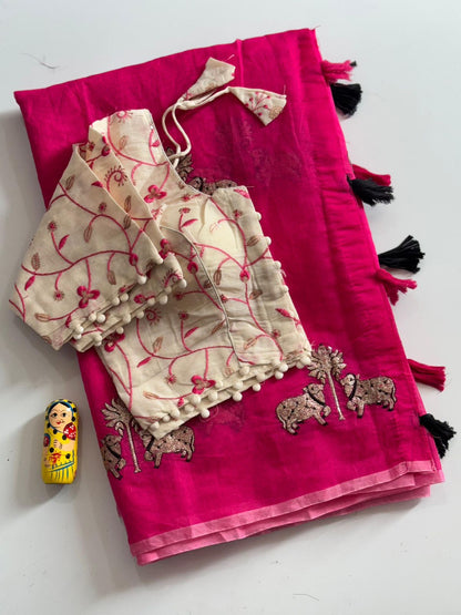 Chanderi Saree with Stitched Blouse