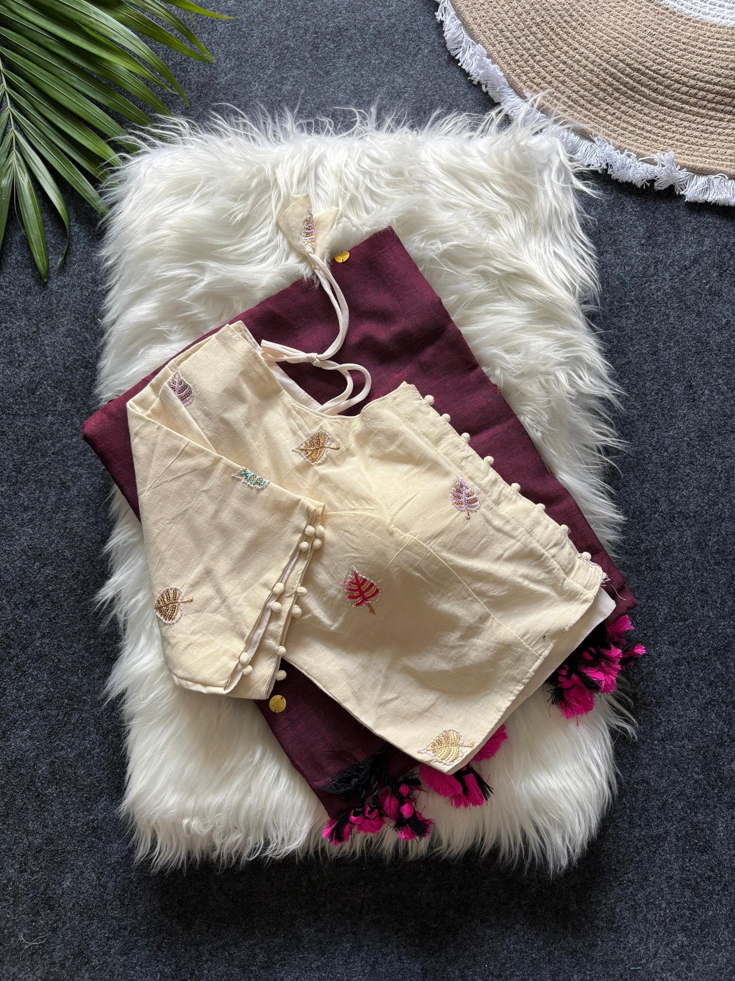 Khadi Cotton  saree with fully stitched Embroidery Blouse