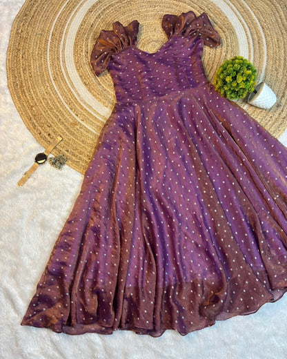 Designer princess party wear tissue butti midi gown