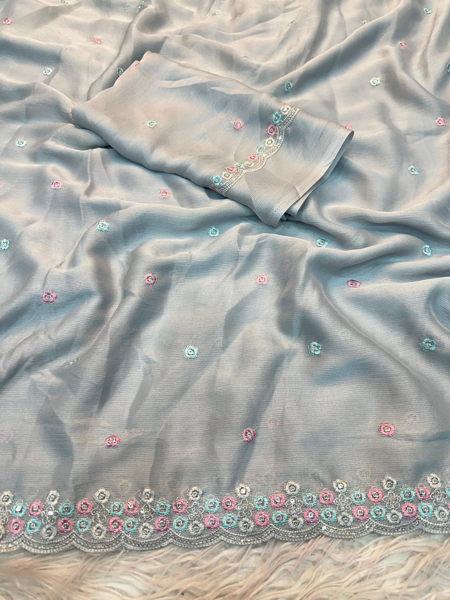 Chiffon Silk Saree sequence embroidery