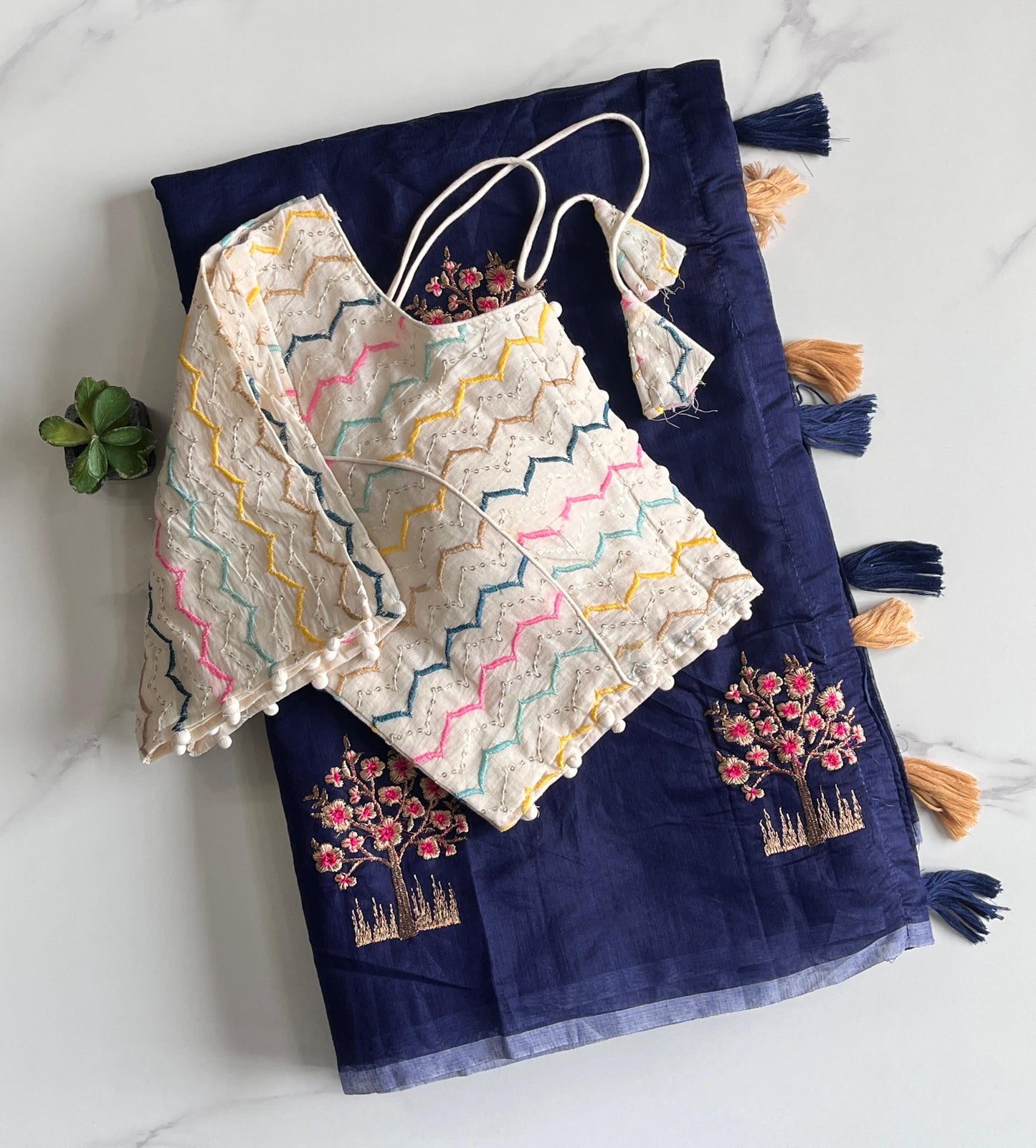 Chanderi Cotton saree with stitched Blouse