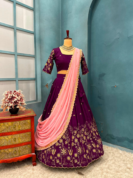 Blooming Vichitra silk designer lehenga
