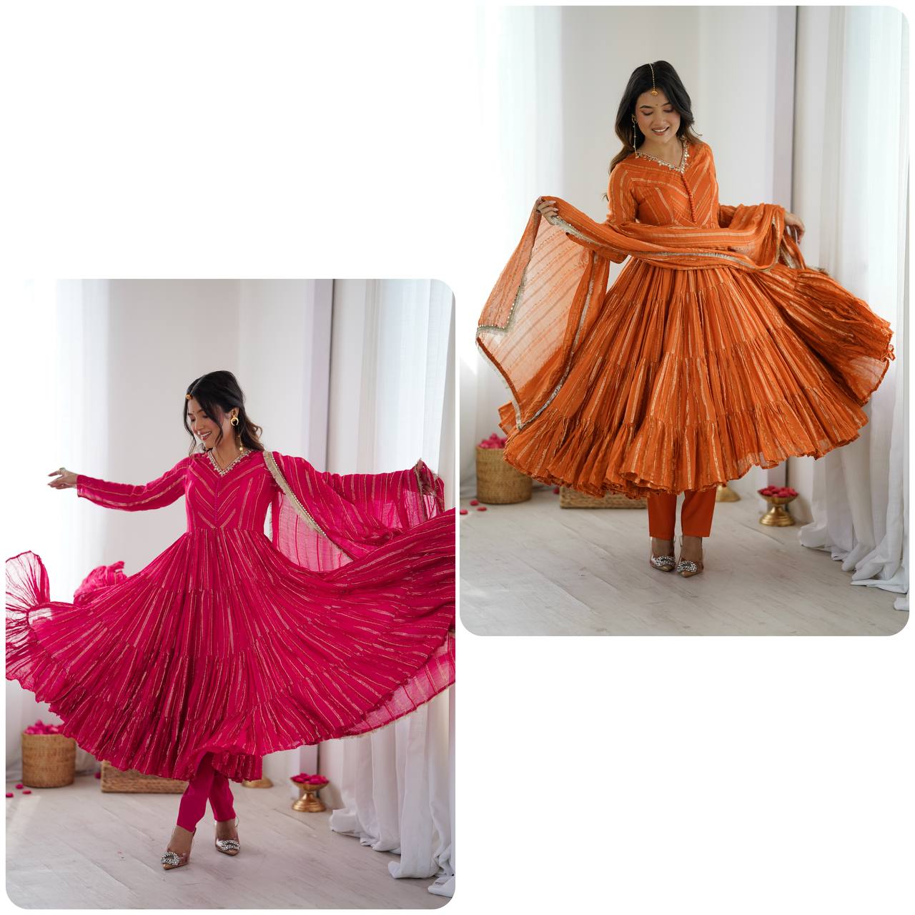 Elegant Mirror Work with Designer Anarkali Three Piece Set