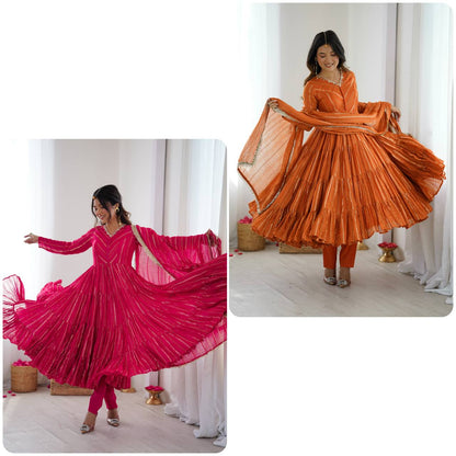 Elegant Mirror Work with Designer Anarkali Three Piece Set