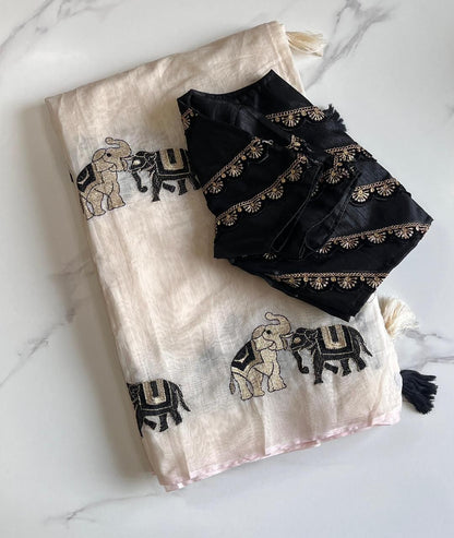 Chanderi cotton saree with stitched Blouse