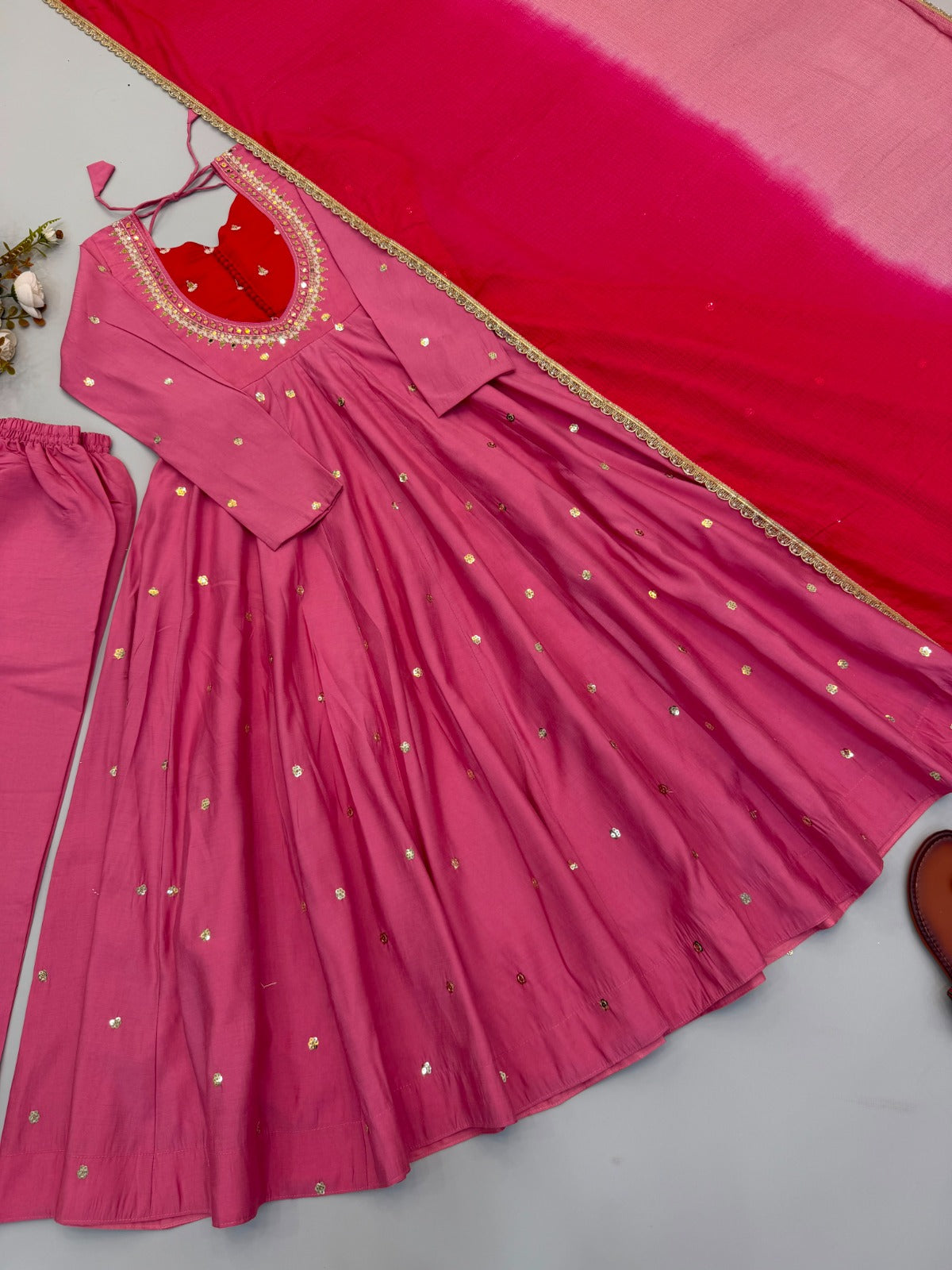Anarkali 3 piece embroidered office set