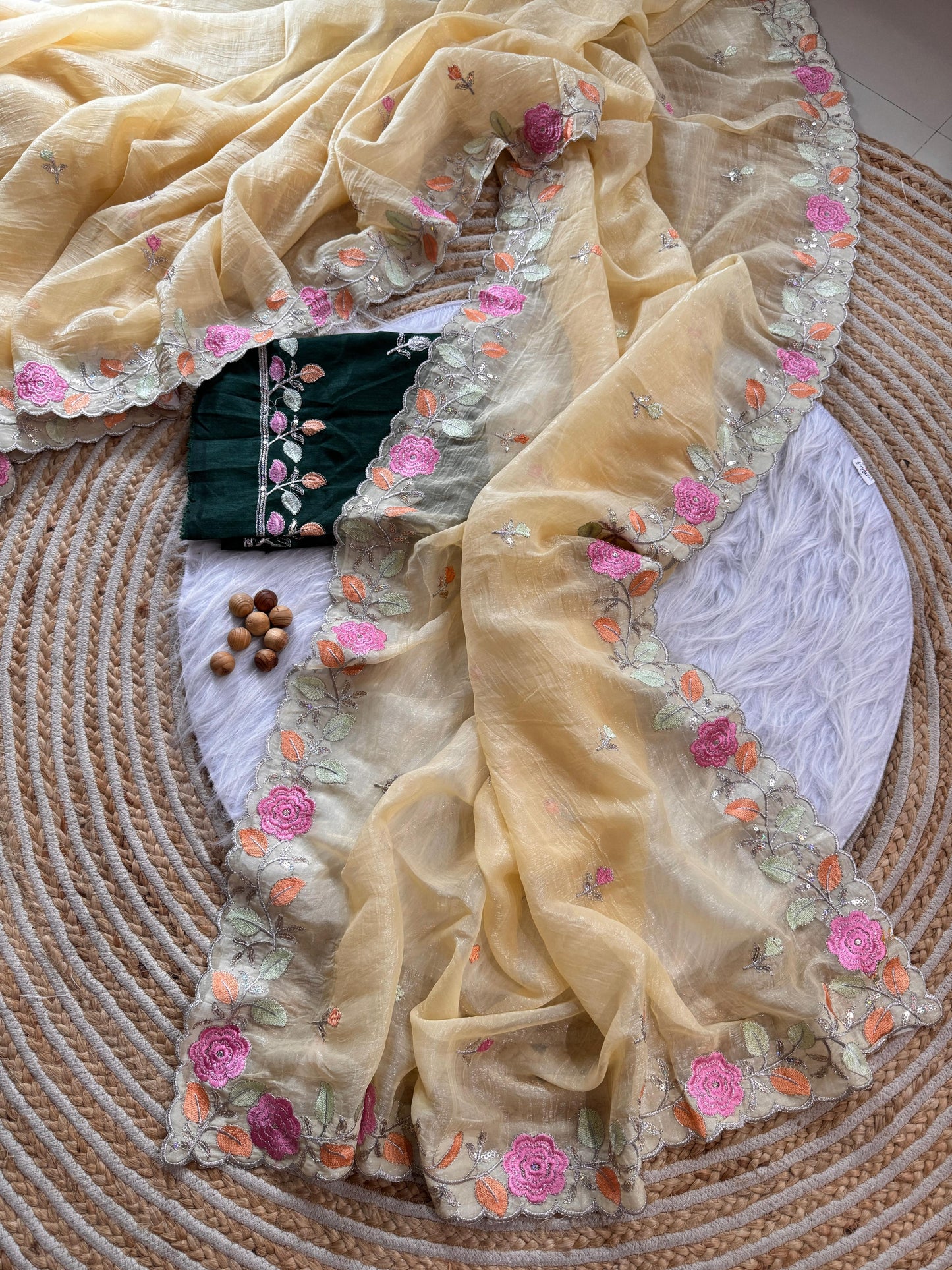 Chiffon floral Embroidery Crush budget sarees