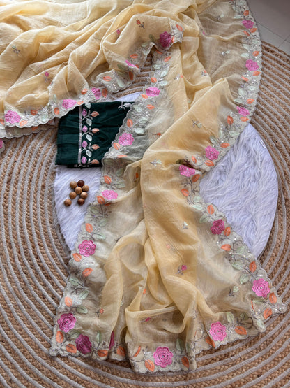 Chiffon floral Embroidery Crush budget sarees