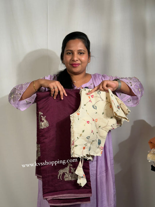Summer special Chanderi saree with stitched blouses