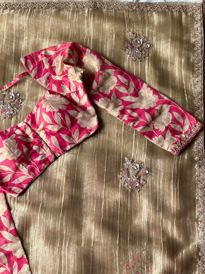 Salsa crunchy silk saree with stitched blouse