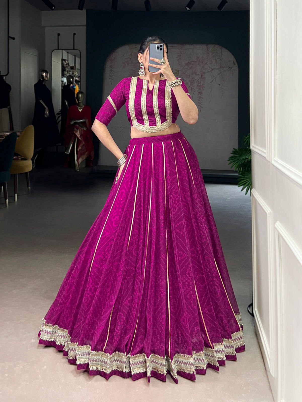 Bandhini  chiffon  Dandiya Lehenga set