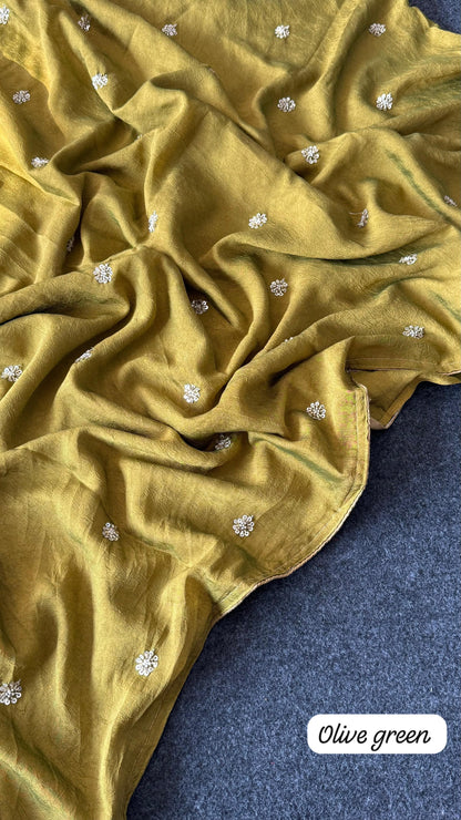 Premium crush carry free beads embroidery budget saree