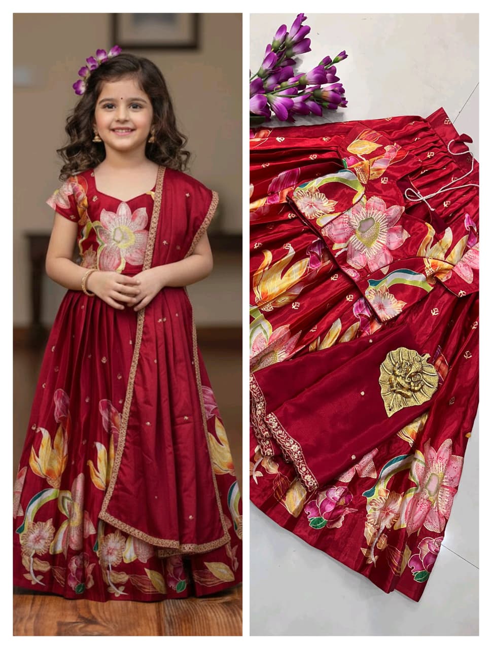 Kids Cute Croptop model Chinon silk Postition work sets