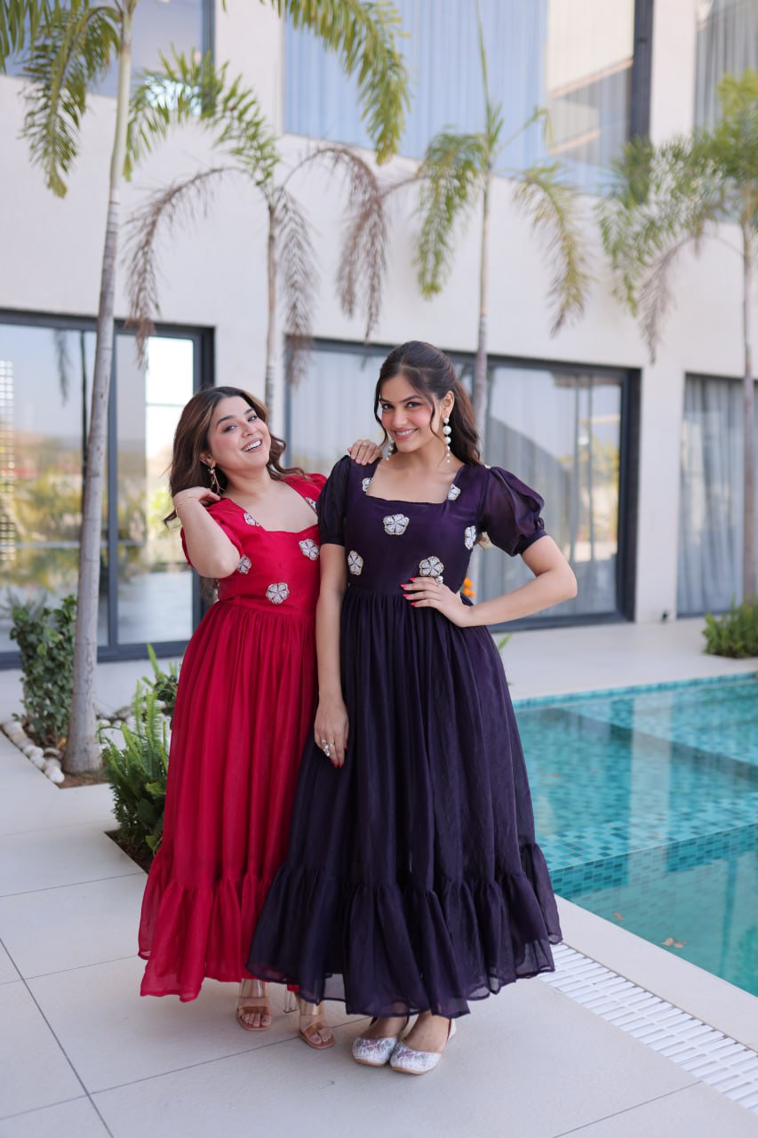 Fendi silk beads embroidery gowns