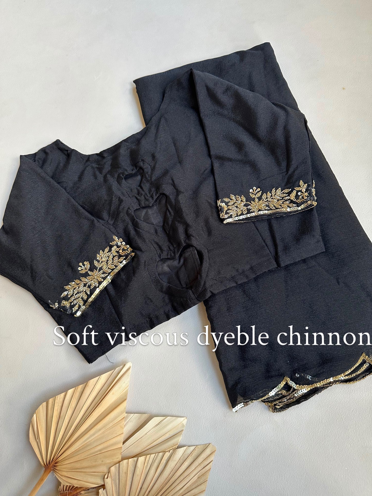 Viscose Chinon saree with stitched blouse