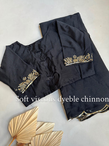 Viscose Chinon saree with stitched blouse