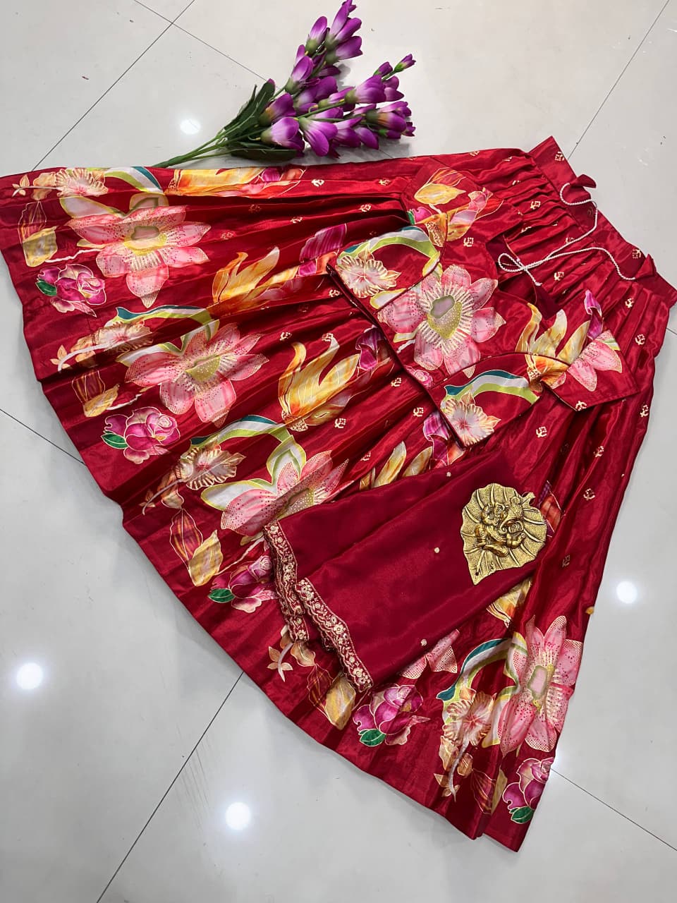 Kids Cute Croptop model Chinon silk Postition work sets